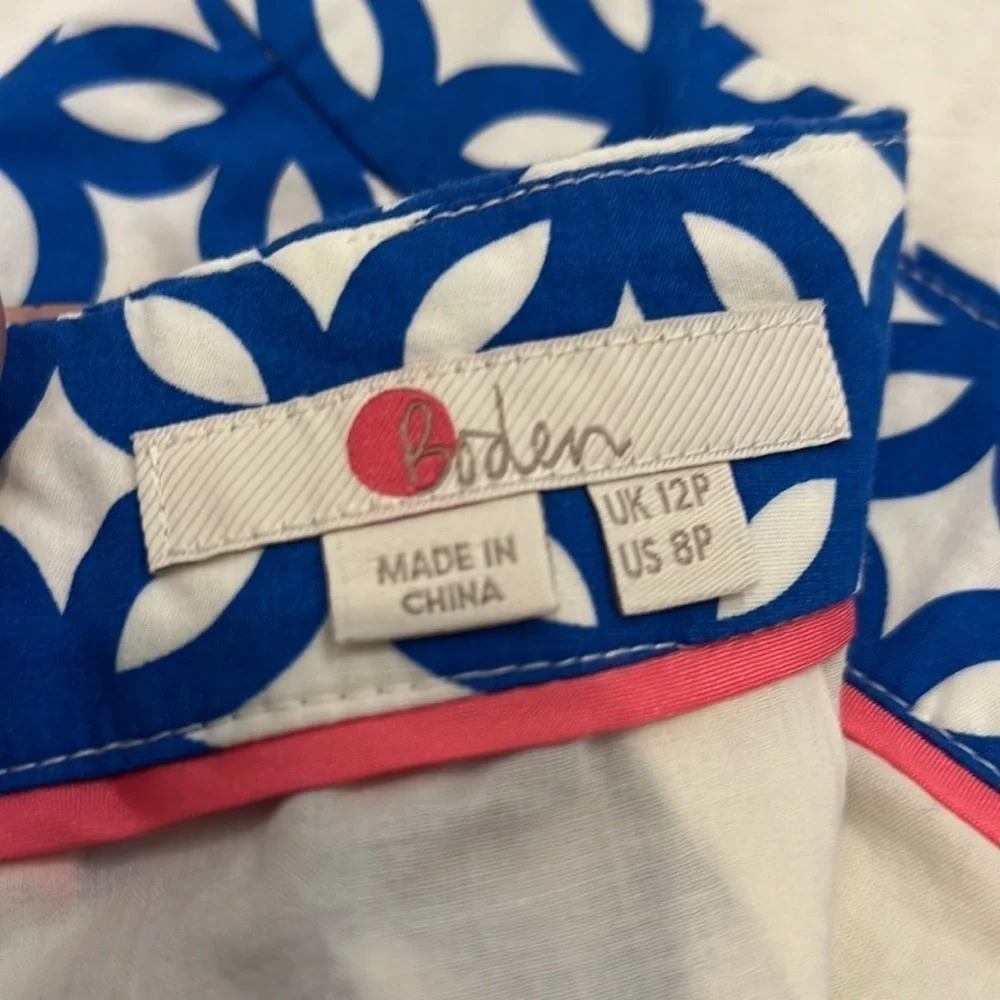 Boden skirt knee length blue geometric pattern zip close with pockets size 8p - Picture 6 of 9